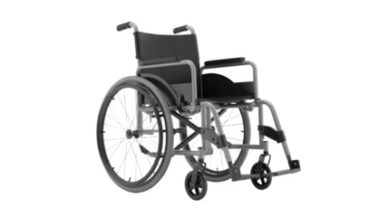 Modern wheelchair with large spoked wheels and comfortable seating, offering mobility and independence for individuals