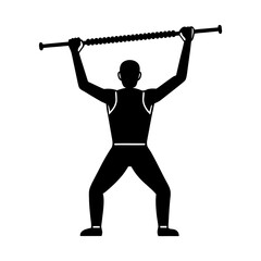 Silhouette of Man Doing Overhead Barbell Press Exercise