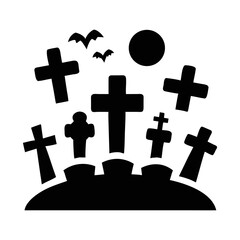 Black Halloween Graveyard Cross Silhouette - PNG