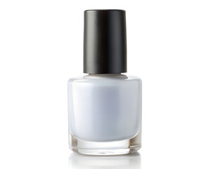 Obraz premium Light blue nail polish bottle with black cap, isolated on transparent background for beauty and fashion