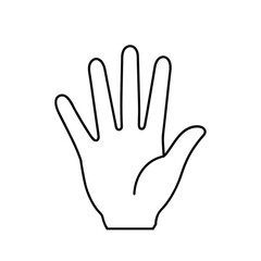 Minimalist Line Drawing of Open Human Hand with Five Spread Fingers in Black and White Outline Style