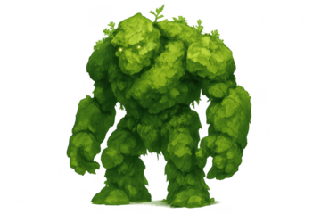 Powerful moss golem emerging from the forest on transparent background