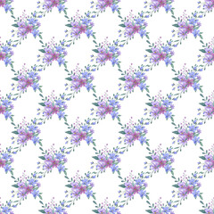 Seamless pattern with watercolor flowers, repeat floral texture, background hand drawing. Perfectly for wrapping paper, wallpaper, fabric, texture and other printing.