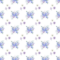Seamless pattern with watercolor flowers, repeat floral texture, background hand drawing. Perfectly for wrapping paper, wallpaper, fabric, texture and other printing.