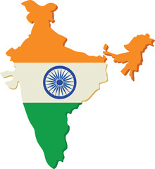 India Map with Flag Colors and National Symbol