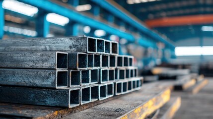 High definition photo of square high carbon steel tube for construction.