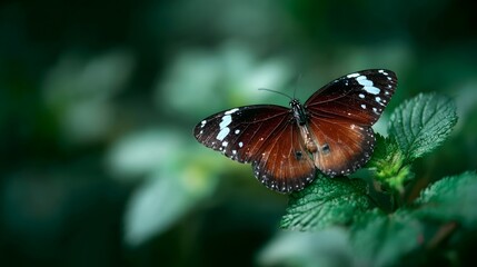 Colorful butterfly resting on a green leaf with natural lighting and sharp focus