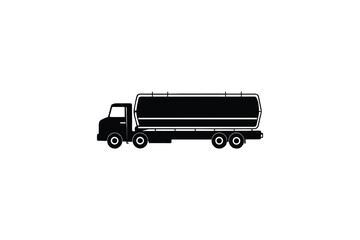 A black silhouette of a tanker truck on a white background