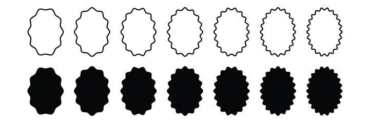 Wavy edge shapes frame round on black. Wavy edge rectangular frame box. Vector illustration.	