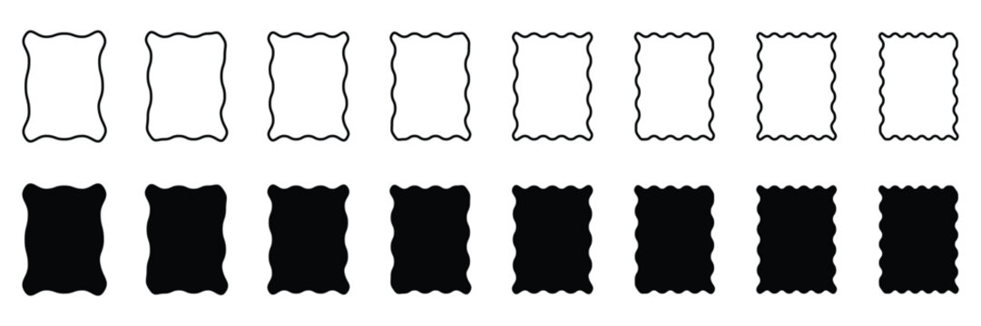 Wavy edge shapes frame box on black. Wavy edge rectangular frame box. Vector illustration.	