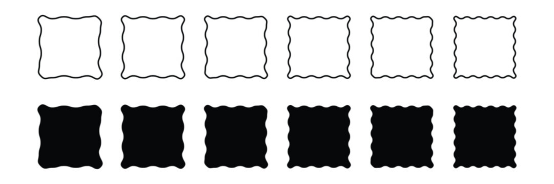 Wavy edge shapes frame box on black. Wavy edge rectangular frame box. Vector illustration.	