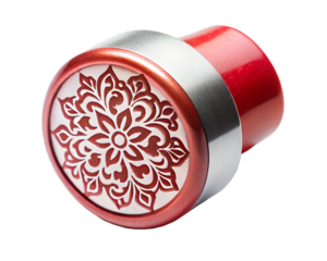 Red decorative knob with floral pattern isolated on transparent background