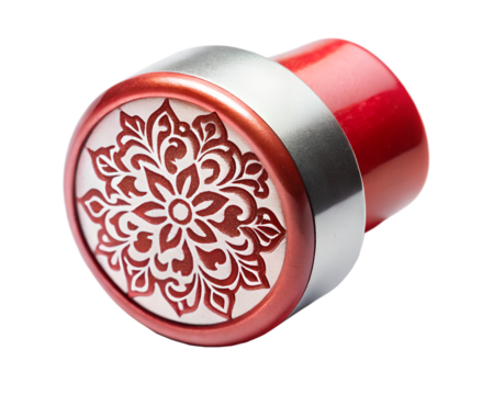 Red decorative knob with floral pattern isolated on transparent background