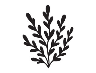 Seaweed black isolated silhouette on white background for icons, stickers, posters, webs. Vector black silhouette. with white background