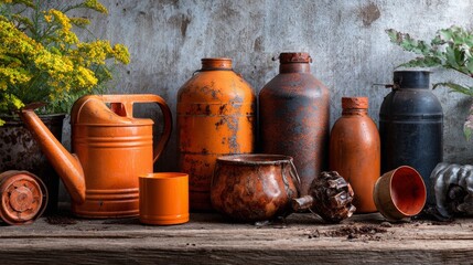 Obraz premium Clay and ceramic pots for garden decoration and traditional rustic outdoor style inspiration