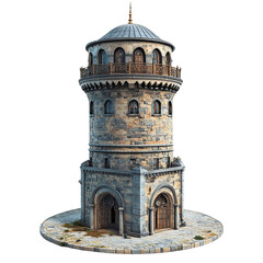 3D front view illustration of a Kız Kulesi (Maiden’s Tower) Turkey monument isolated on a white background --stylize 300 --v 6.1.png