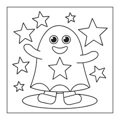 Happy Cartoon Ghost with Stars on a White Background halloween