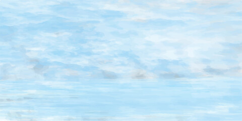 Blue vector watercolor art background with white clouds and blue sky. Hand drawn vector texture. Heaven. Watercolour banner. Abstract template for flyers, cards, poster, cover or design interior.