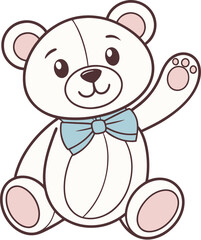 Cute white teddy bear waving with blue bow tie stuffed animal