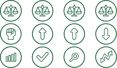 Green icons for business and finance on white background