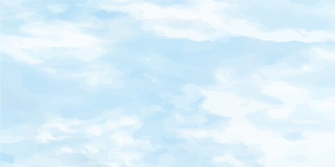 Obraz premium Clouds and sky watercolor vector hand drawn vector illustration. Abstract blue winter watercolor background. Sky pattern with snow. Light blue watercolour paper texture background.