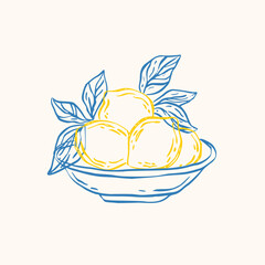 Italian mediterranean lemon vector with hand drawn vintage bowl