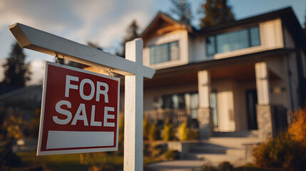 Modern House For Sale Sign in Suburban Setting
