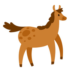 Cute Horse with Appaloosa Spotted Coat, Brown Body and Dark Mane and Tail Isolated on White. Adorable Dappled Chestnut Pony Perfect for Kids, Farm and Animal Design Projects