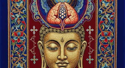 Naklejka premium Enlightened Buddha with DMT Activation and Spiritual Symbolism