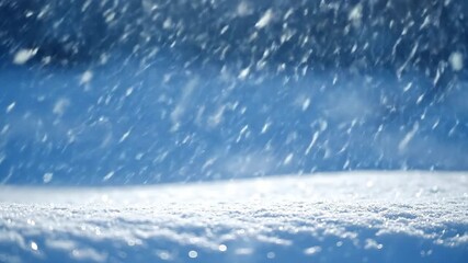 Snowfall on a Blue Winter Background - A serene winter scene captures delicate snowflakes gently falling onto a snowy surface. - Powered by Adobe