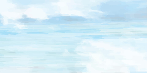 Blue vector watercolor art background with white clouds and blue sky. Hand drawn vector texture. Heaven. Watercolour banner. Abstract template for flyers, cards, poster, cover or design interior.