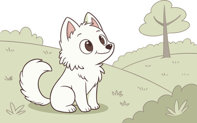 Fototapeta premium Samoyed Face Vector Illustration – White Fluffy Dog Cartoon