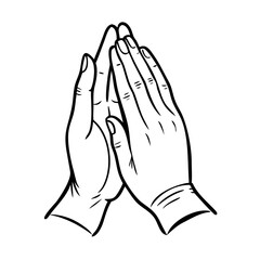 Pray hands gesture. Vector engraving style illustration