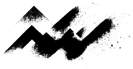 Mountain silhouette with ink splatter and grunge texture forms an abstract shape. Modern black and white vector illustration with minimal style.