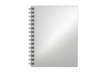 Realistic closed spiral notebook mockup with blank white cover on transparent background, perfect for showcasing designs