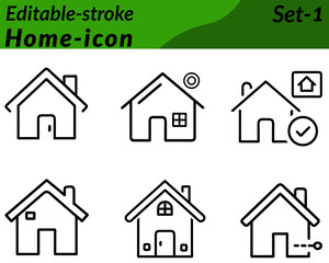 Home icon featuring a simple, modern house design with a roof, door, and windows. Styled in clean lines and minimal colors, perfect for real estate, property, housing apps, and home-related projects.