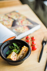 Grilled chicken breast and meat with vegetables for a healthy diet.