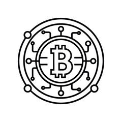 Bitcoin Cryptocurrency Network:  Modern Line Art Icon, Digital Finance Concept