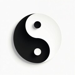 Yin yang 3D glossy symbol in black and white symbolizing balance and duality with copy space