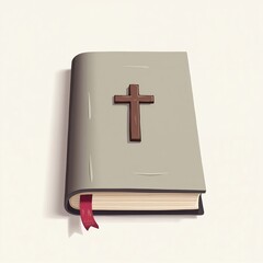 Holy Bible minimal design in beige with cross symbolizing faith and Christianity with copy space