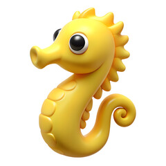 Cute Yellow Seahorse 3D Render isolated on transparent background