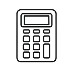 Simple Black Line Art Calculator Icon:  Financial, Accounting, Math, Calculation, Budget, Business, Technology.