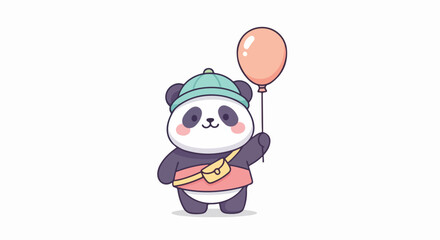 Cute Panda with Balloon and Cap Illustration