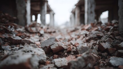 Aftermath of a devastating earthquake with debris and rubble scattered everywhere