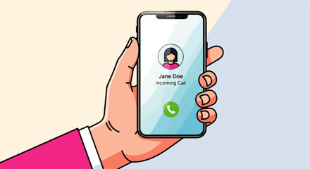 Hand Holding Smartphone with Incoming Call Display