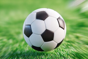 Obraz premium Soccer ball flying over the grass field during a match