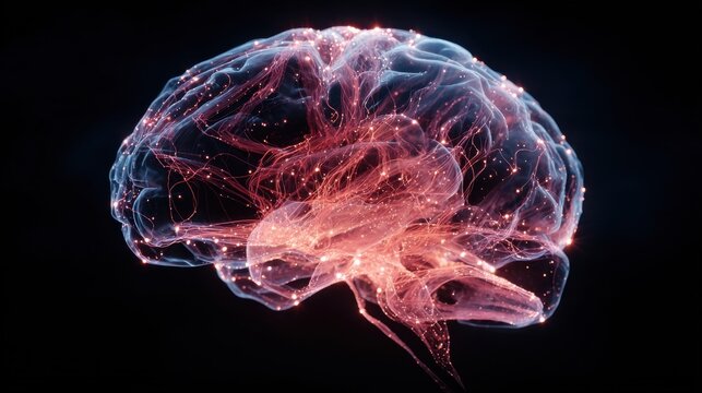 High-quality photo of glowing human brain with neural activity, a visual representation of intelligence.