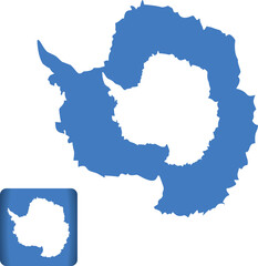 antarctica map silhouette in blue color with square icon version, polar continent vector illustration design