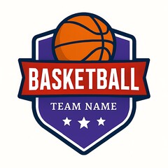 Collegiate Style Basketball Team Emblem with Ribbon and Stars