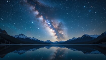 lake, with crystal-clear reflections of stars and snow-capped mountains."